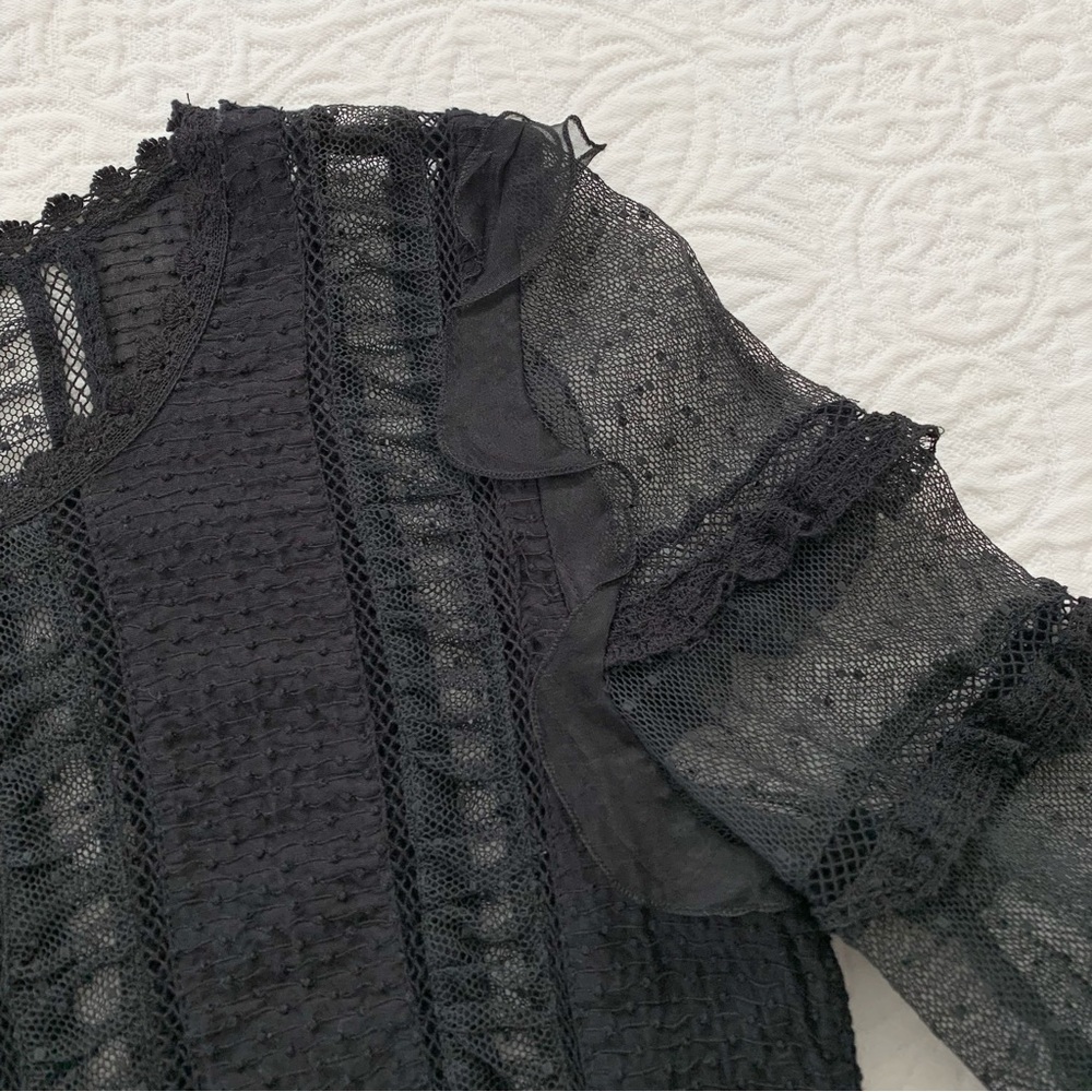 ISABEL MARANT Quena Plumeti Embroidered Long Sleeve Blouse, Black - Picture 6 of 10